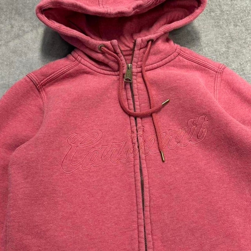 Pink Carhartt Women's Zip Up Hoodie Embroidered Spellout XS